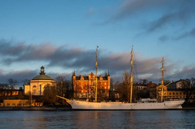 Stockholm, Sweden Jan 31, 2025 The af Chapman sailboat and youth hostel docked in the Stockholm harbour. clipart