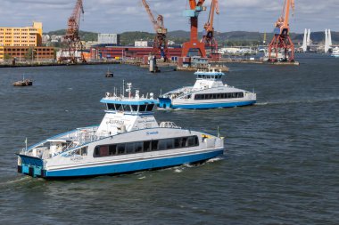 Göteborg, İsveç 30 Mayıs 2025 Yolcu feribotları Gota Alv şehir merkezinde.