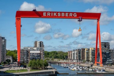Göteborg, İsveç 30 Mayıs 2025 Gota Alv nehri üzerindeki Eriksberg bölgesindeki tarihi ve eski Eriksberg vinci.