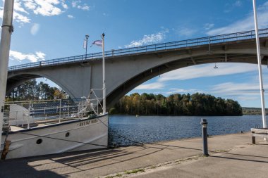 Leksand, İsveç 24 Eylül 2025 Gustaf Wasa yolcu feribotu Siljan Gölü rıhtımında..