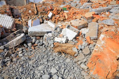 Crushed concrete blocks, closeup of photo