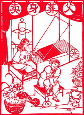 traditional Chinese paper-cut works, closeup of photo