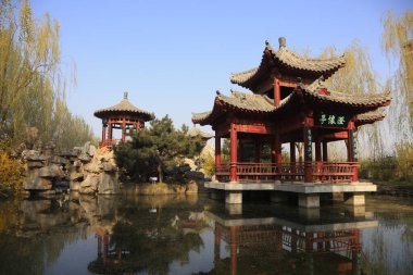 Geleneksel Çin mimarisinin manzarası