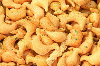 Çin geleneksel yemekleri, abur cuburlar, fotoğraflara yakın çekim.