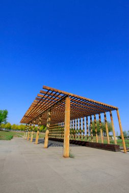 Oksitlenme, paslanma, parkta çelik kirişler, fotoğrafın yakın çekimi.