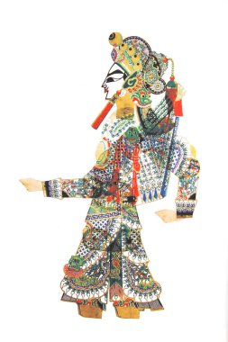 TANGSHAN ŞEHRİ - 22 AĞUSTOS: 22 Ağustos 2014 'te Tangshan City, Hebei Eyaleti, Çin' deki bir dükkanda beyaz arka planda gölge oyunları sahneleri