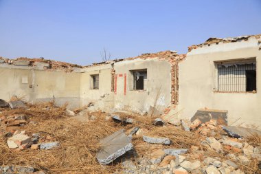 Broken walls, closeup of photo