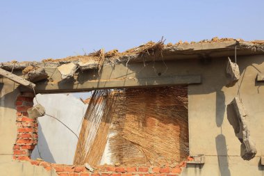 Broken walls, closeup of photo