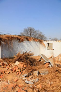 Broken walls, closeup of photo