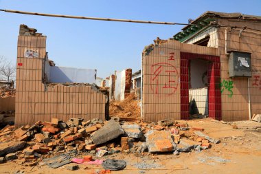Broken walls, closeup of photo