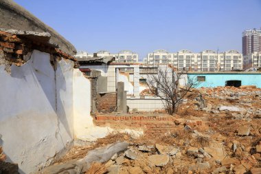 Broken walls, closeup of photo