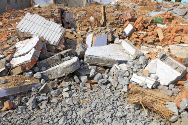 Crushed concrete blocks, closeup of photo