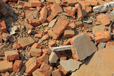 Crushed concrete blocks, closeup of photo