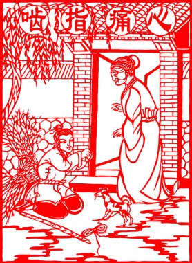 traditional Chinese paper-cut works, closeup of photo