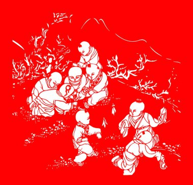 traditional Chinese paper-cut works, closeup of photo