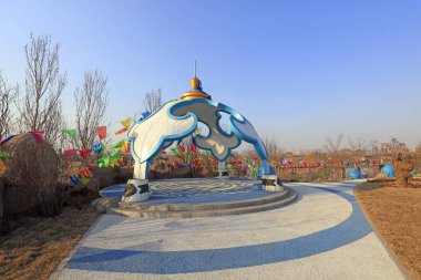 Moğol mimari manzarası, parkta.