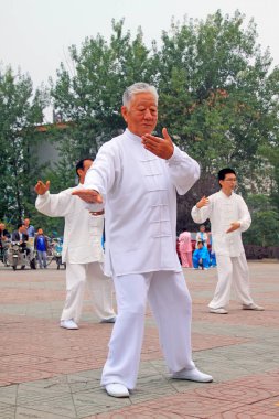 LUANNAN COUNTY - 20 Eylül 2014 'te bir meydanda yaşlı adam boks gösterisi, Luannan County, Hebei Eyaleti, Çin