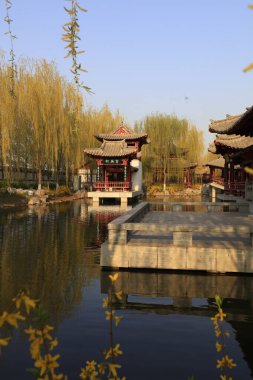 Geleneksel Çin mimarisinin manzarası