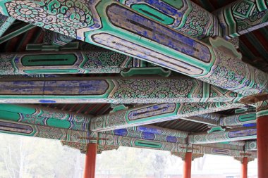 BEIJING - 17 HAZİRAN: Cennetin tapınağındaki kirişlerdeki renkli resimler, 17 Ocak 2014, Pekin, Çin.