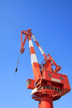 Mavi gökyüzü arkaplanının altında turna, fotoğrafa yakın çekim