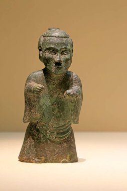 Çin antik bronz portre heykeli