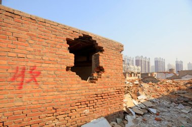 Broken walls, closeup of photo