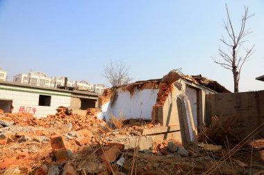 Broken walls, closeup of photo