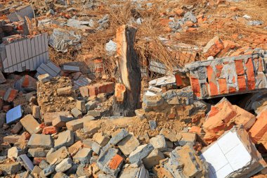 Crushed concrete blocks, closeup of photo