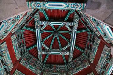 BEIJING - 22 Aralık 2013 'te, Zhongshan Parkı' ndaki Sekiz Sütun Pavyonu 'nun üst yapısı, Pekin, Çin