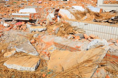 Crushed concrete blocks, closeup of photo