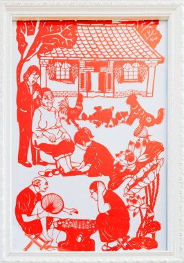 traditional Chinese paper-cut works, closeup of photo