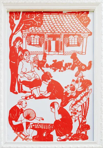 traditional Chinese paper-cut works, closeup of photo