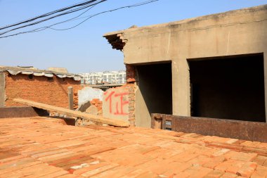 Broken walls, closeup of photo