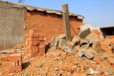 Broken walls, closeup of photo