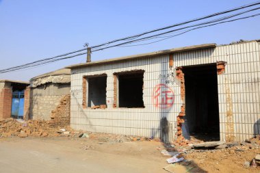 Broken walls, closeup of photo
