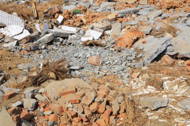 Crushed concrete blocks, closeup of photo