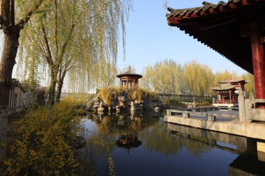 Geleneksel Çin mimarisinin manzarası