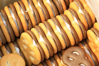 Geleneksel Çin yemeği, tereyağlı sandviç bisküvisi, yakın plan fotoğraf.