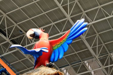 Parktaki papağan heykeli, fotoğrafa yakın çekim.