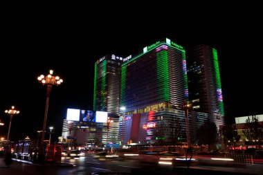 Çin şehir gece manzarası, fotoğrafa yakın çekim