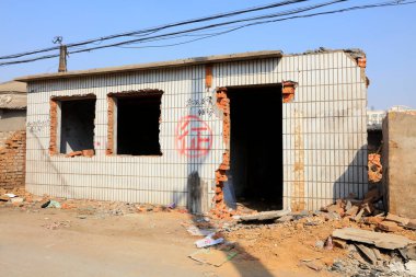 Broken walls, closeup of photo