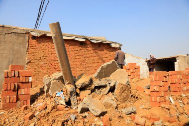 Broken walls, closeup of photo