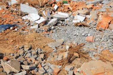 Crushed concrete blocks, closeup of photo