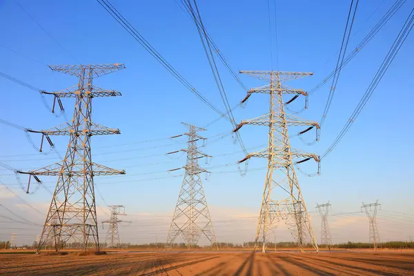 high voltage electric power steel tower, closeup of photo
