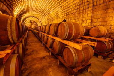 Şarap mahzenlerinde meşe fıçıları, Changli County, Hebei Eyaleti, Çin