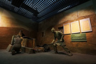 Luannan County - 29 Mayıs 2019: Çin 'in Han Hanedanlığı' ndaki Hebei Eyaleti, Çin 'deki bir müzede Demir Eritme Modelleri