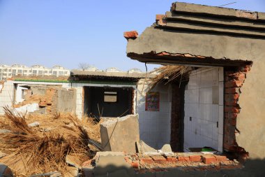 Broken walls, closeup of photo