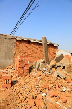Broken walls, closeup of photo