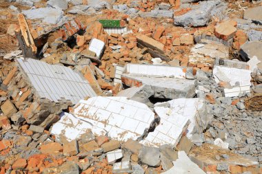 Crushed concrete blocks, closeup of photo