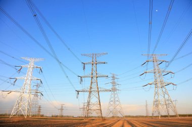 high voltage electric power steel tower, closeup of photo